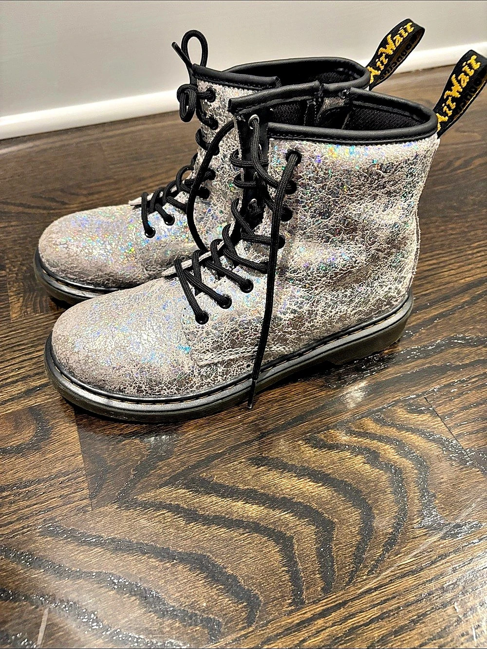 Dr. Martens Junior 1460 Glitter Lace Up Boots Glitter Lace-Up Boots in Silver &